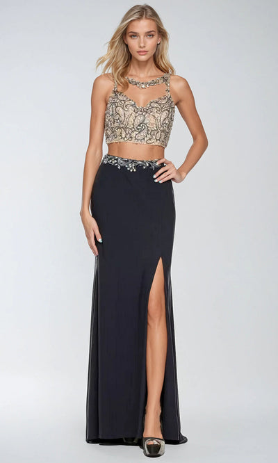 Juliet Dresses 595 - Illusion Jewel Fitted Gown with Slit Formal Gowns