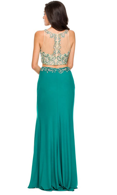 Juliet Dresses 595 - Illusion Jewel Fitted Gown with Slit Formal Gowns