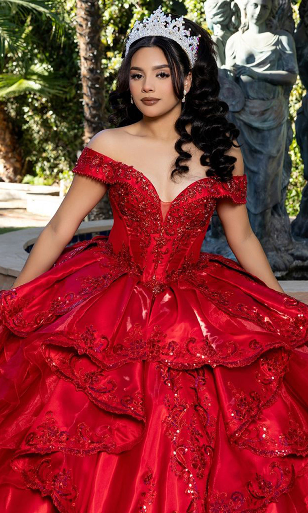 May Queen LK300 - Off Shoulder Evening Ballgown Quinceanera Dresses in Red 