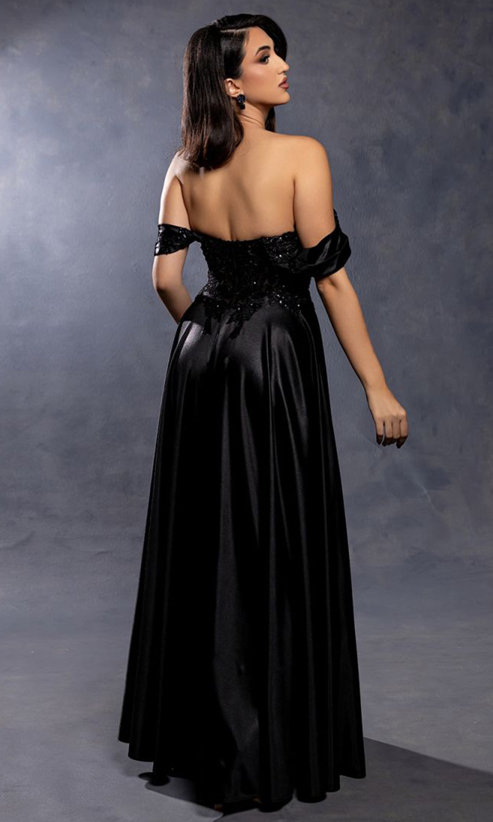 May Queen MQ2240 - Off Shoulder Embroidered Evening Dress Mother of the Bride Dresses in Black 