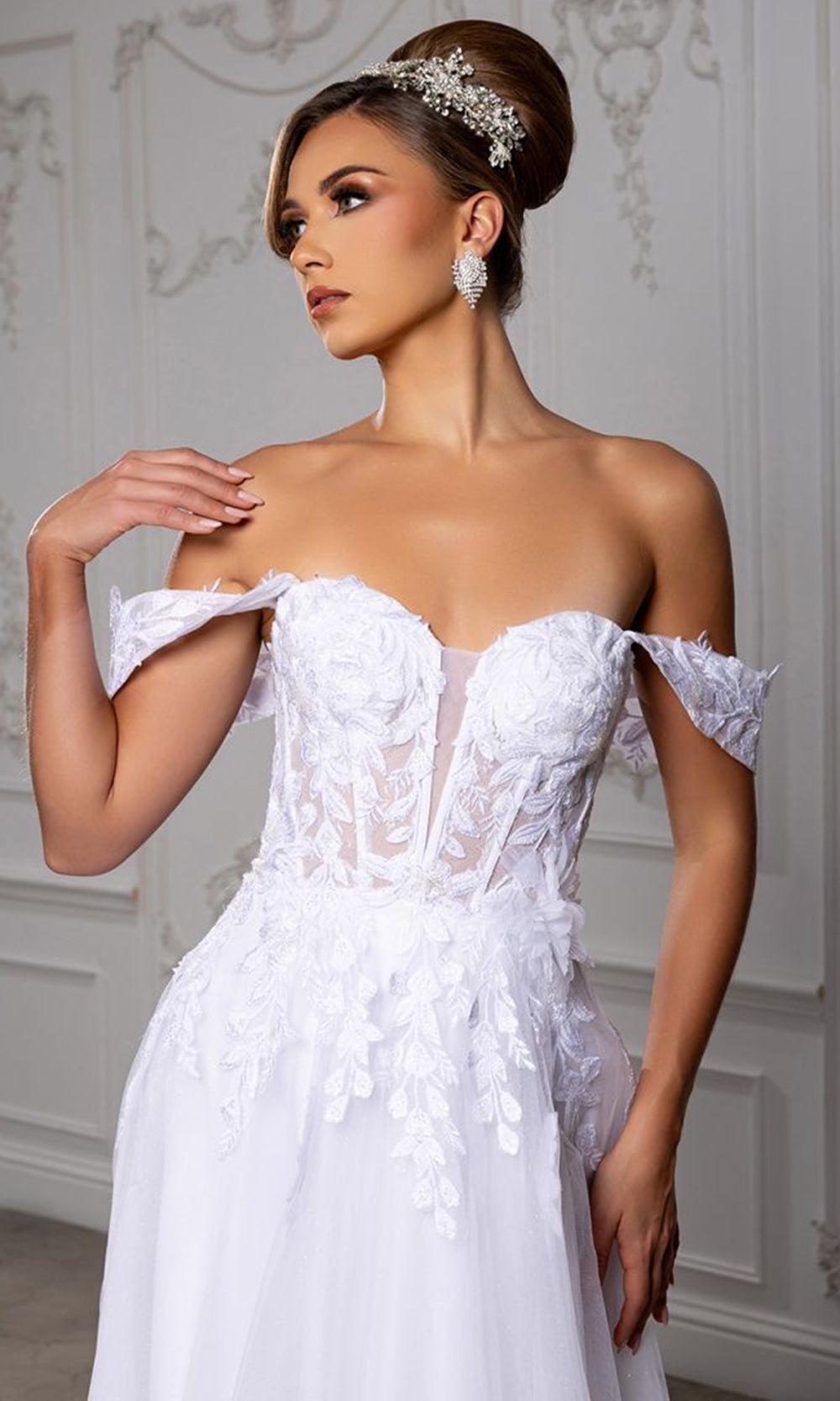 May Queen RQ8275 - Illusion Plunge Embroidered Wedding Dress Wedding Dresses in White 