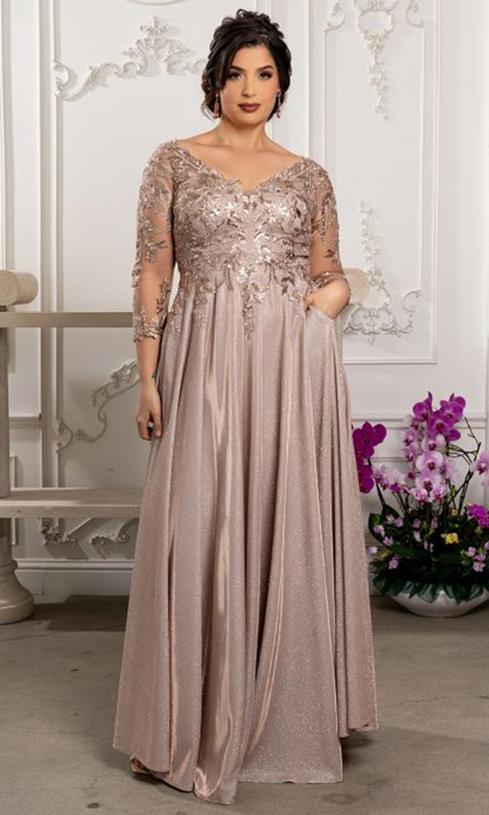 May Queen MQ2226 - Lace-Up Back Embellished A-Line Formal Gown