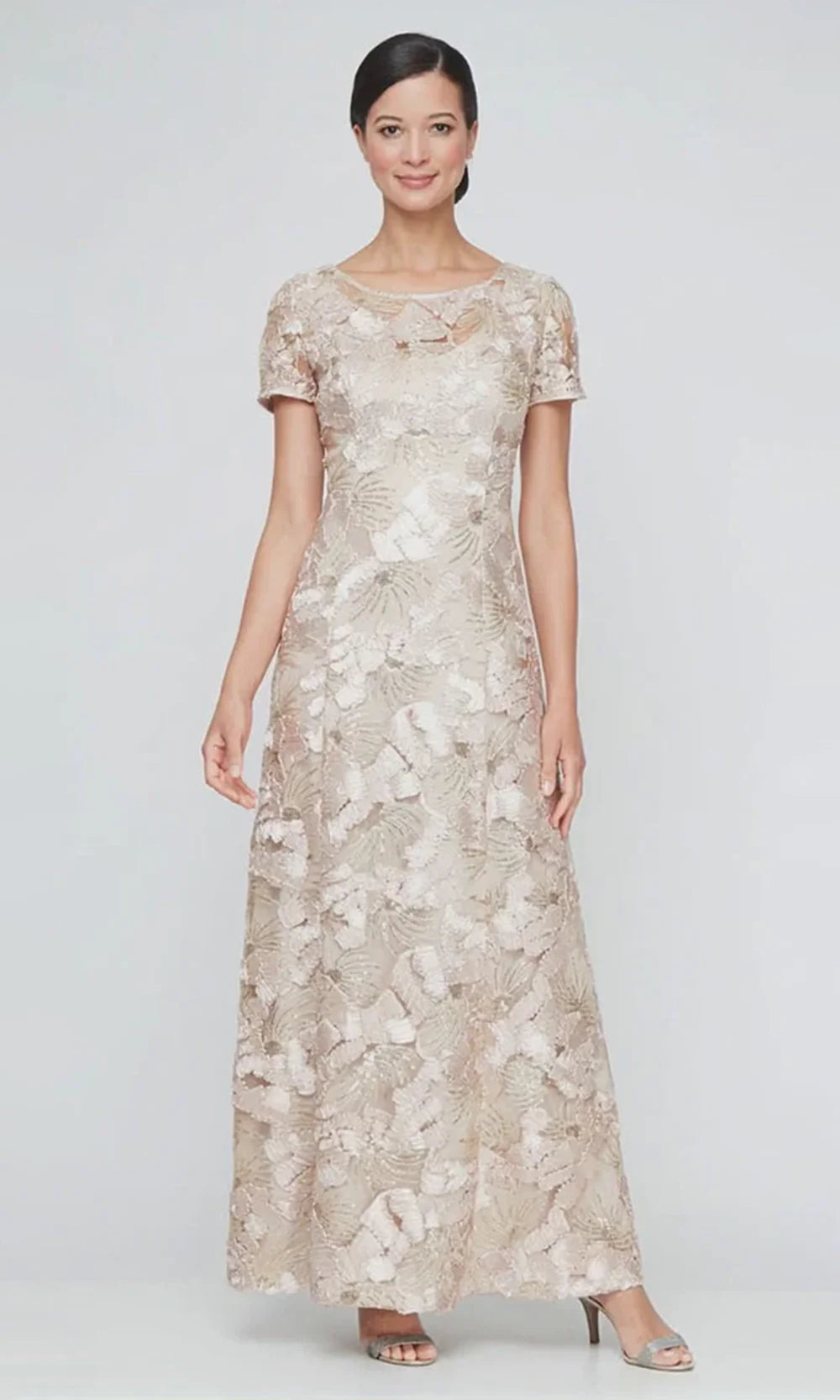 Alex Evenings 81122674 - Short Sleeve Soutache Embroidered Long Gown Mother of the Bride Dresses