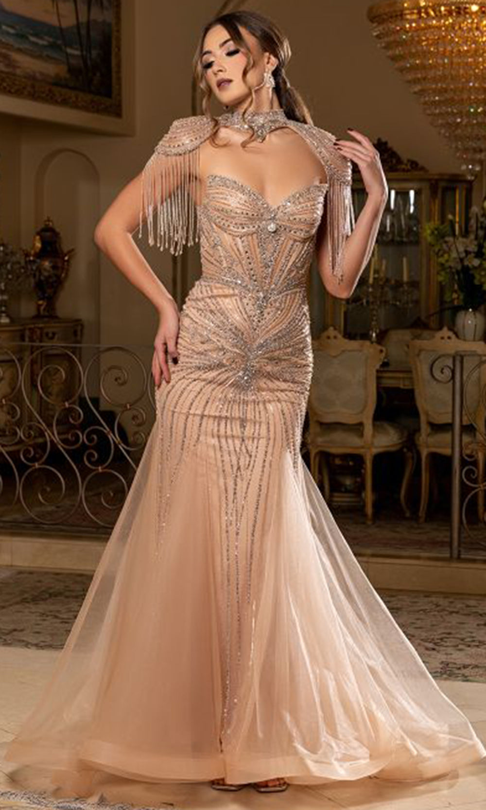 May Queen RQ8276 - Beaded Sweetheart Evening Gown Prom Dresses in Gold 
