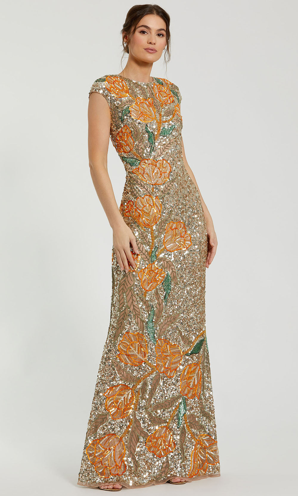 Mac Duggal 6121 - Cap Sleeve Allover Sequin Evening Gown Formal Gowns
