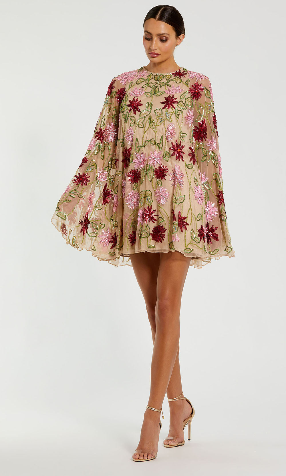 Mac Duggal 6123 - Cape Sleeve Beaded Mesh Cocktail Dress Homecoming Dresses