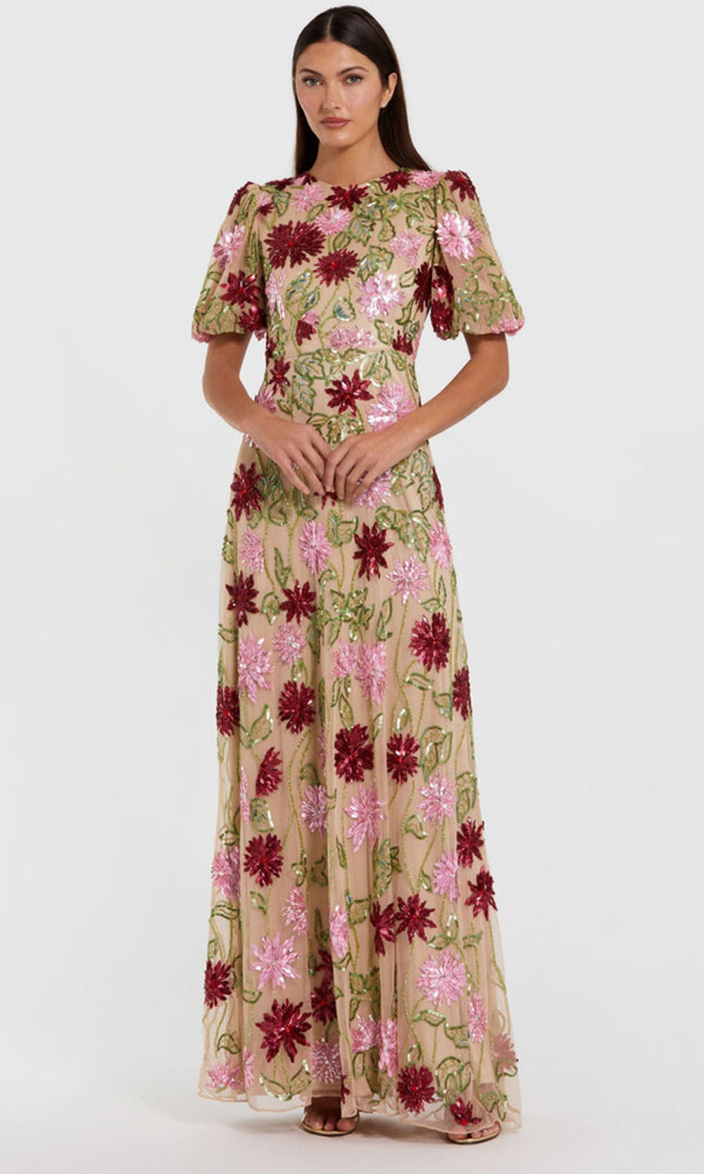 Mac Duggal 6125 - Beaded Mesh Puff Sleeve Gown Mother of the Bride Dresses