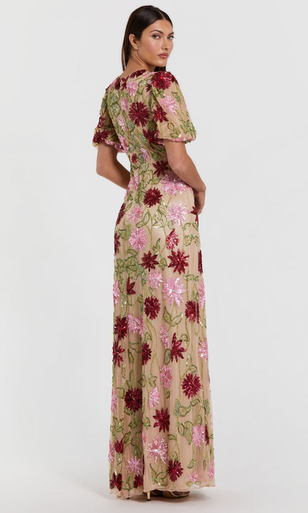 Mac Duggal 6125 - Beaded Mesh Puff Sleeve Gown Mother of the Bride Dresses