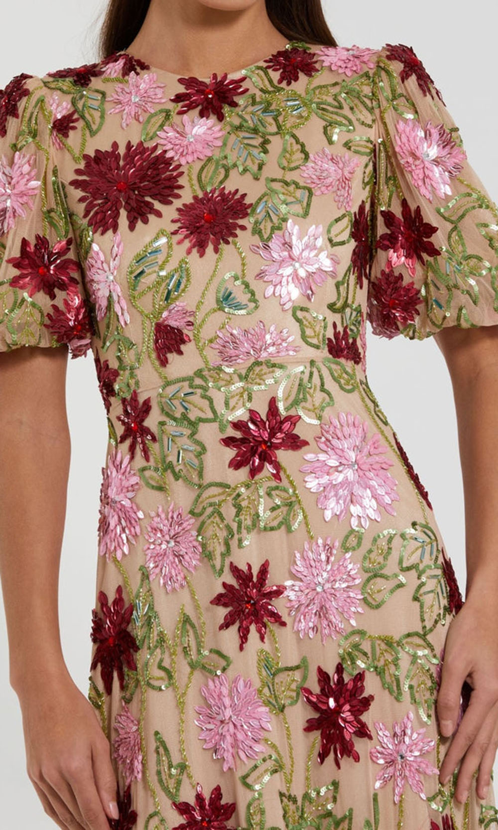 Mac Duggal 6125 - Beaded Mesh Puff Sleeve Gown Mother of the Bride Dresses