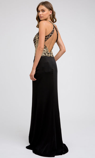 Juliet Dresses 614 - Sleeveless Halter Gown with Side Slit Formal Gowns