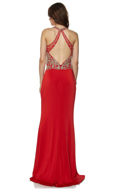 Juliet Dresses 614 - Sleeveless Halter Gown with Side Slit Formal Gowns