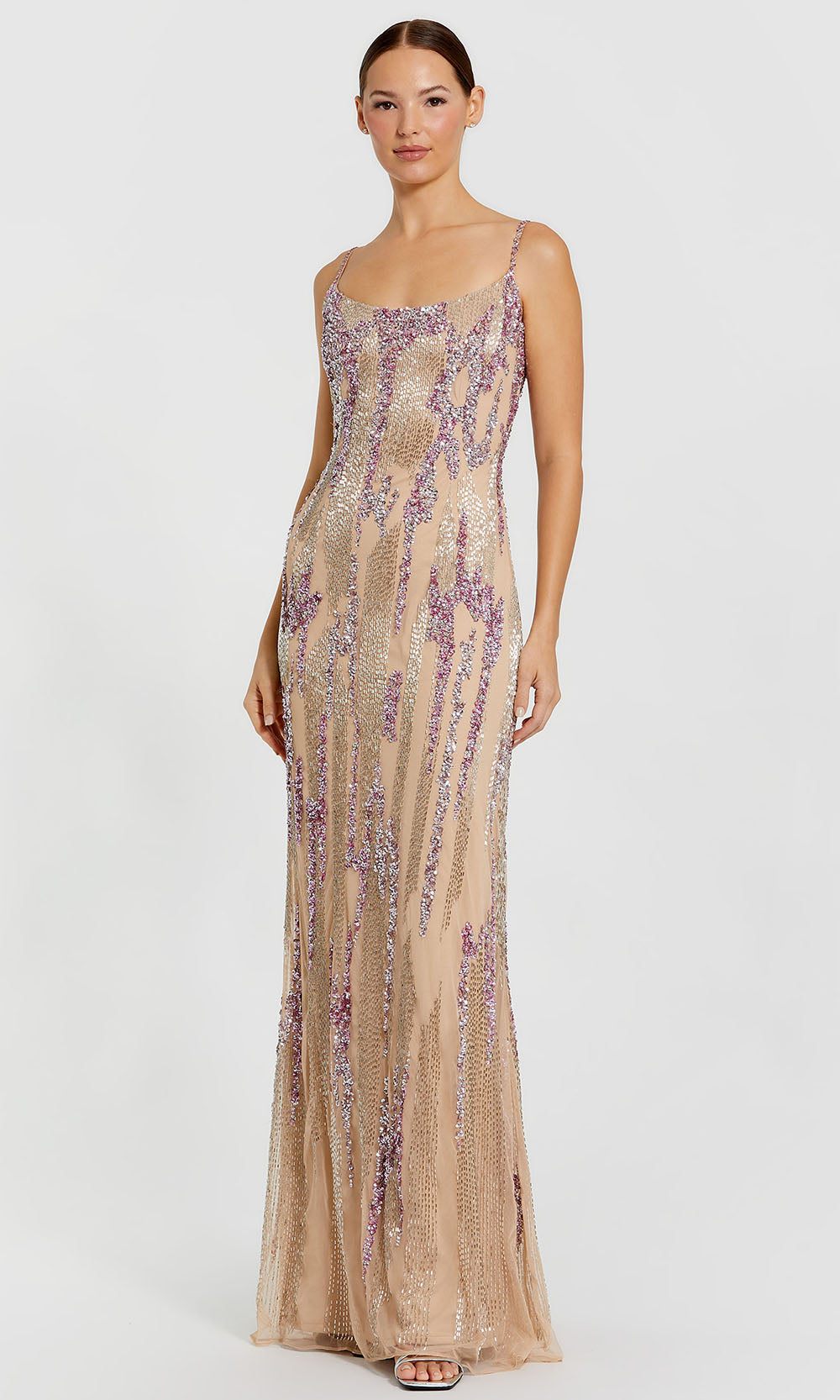 Mac Duggal 6150 - Linear Embellished Column Evening Dress Prom Dresses in Nude