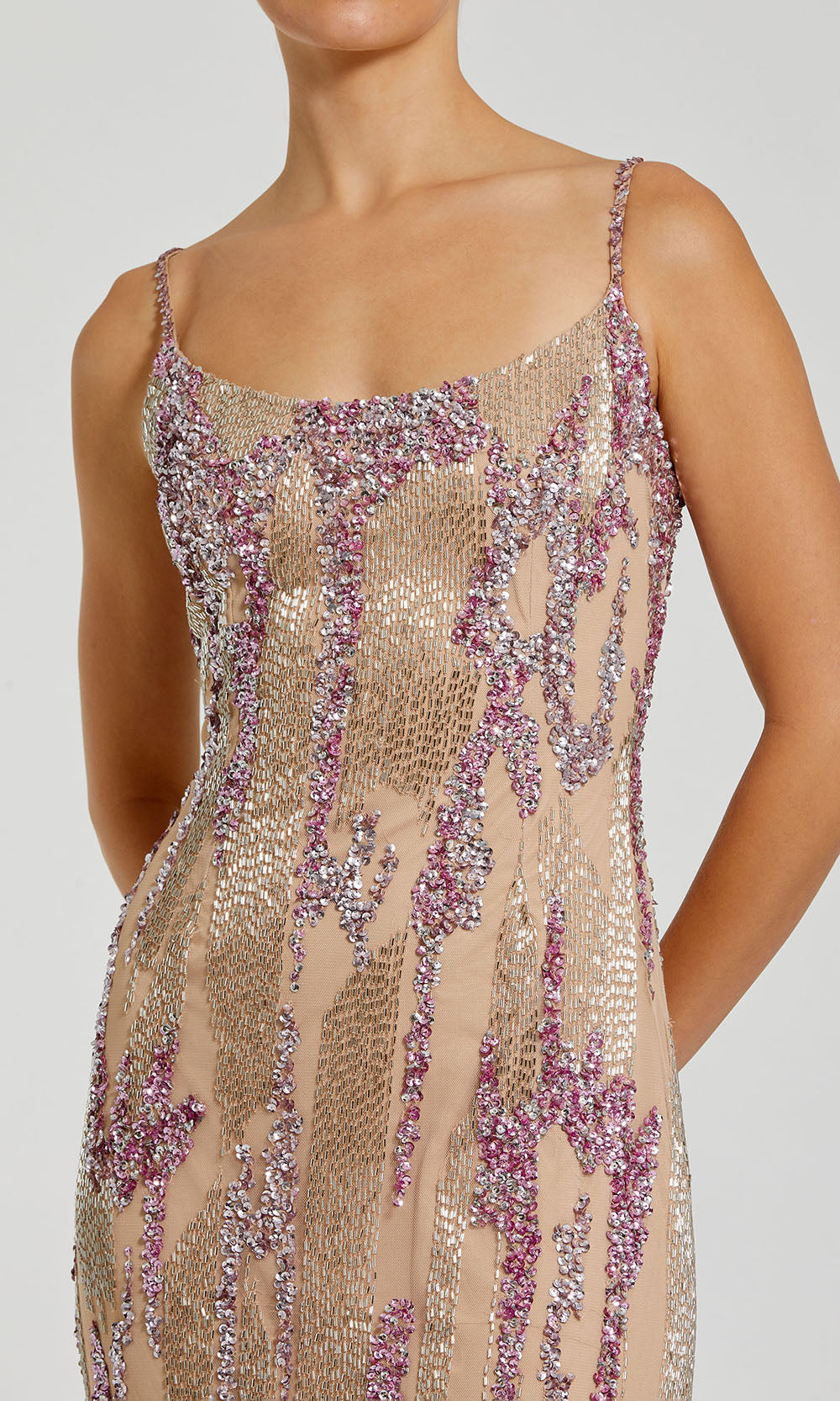 Mac Duggal 6150 - Linear Embellished Column Evening Dress Prom Dresses in Nude