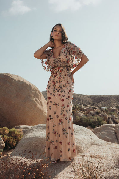 Mac Duggal 6158 - Floral Sequin Surplice V-Neck Evening Gown In Pink