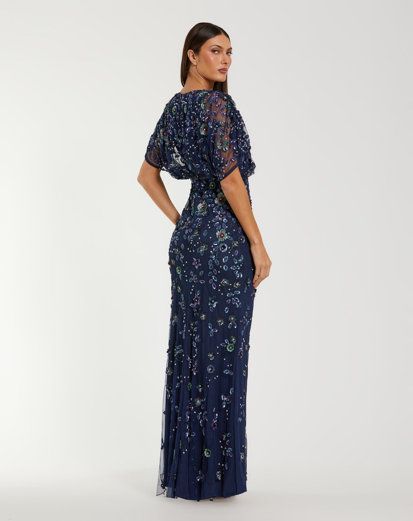 Mac Duggal 6158 - Floral Sequin Surplice V-Neck Evening Gown In Blue