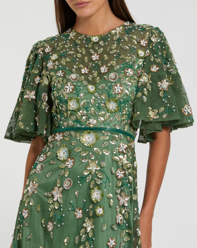 Mac Duggal 6162 - Jewel Neck Floral Embellished Midi Dress In Green