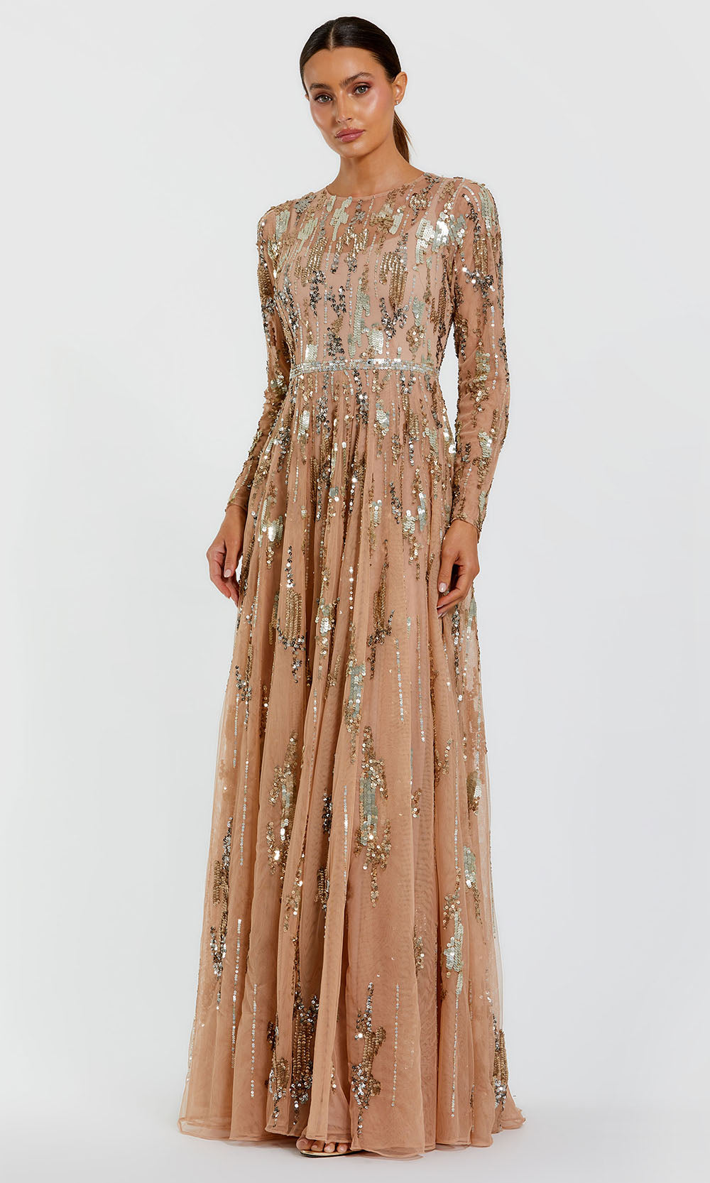 Mac Duggal 6181 - Long Sleeve Sequin Evening Gown Mother of the Bride Dresses in Brown