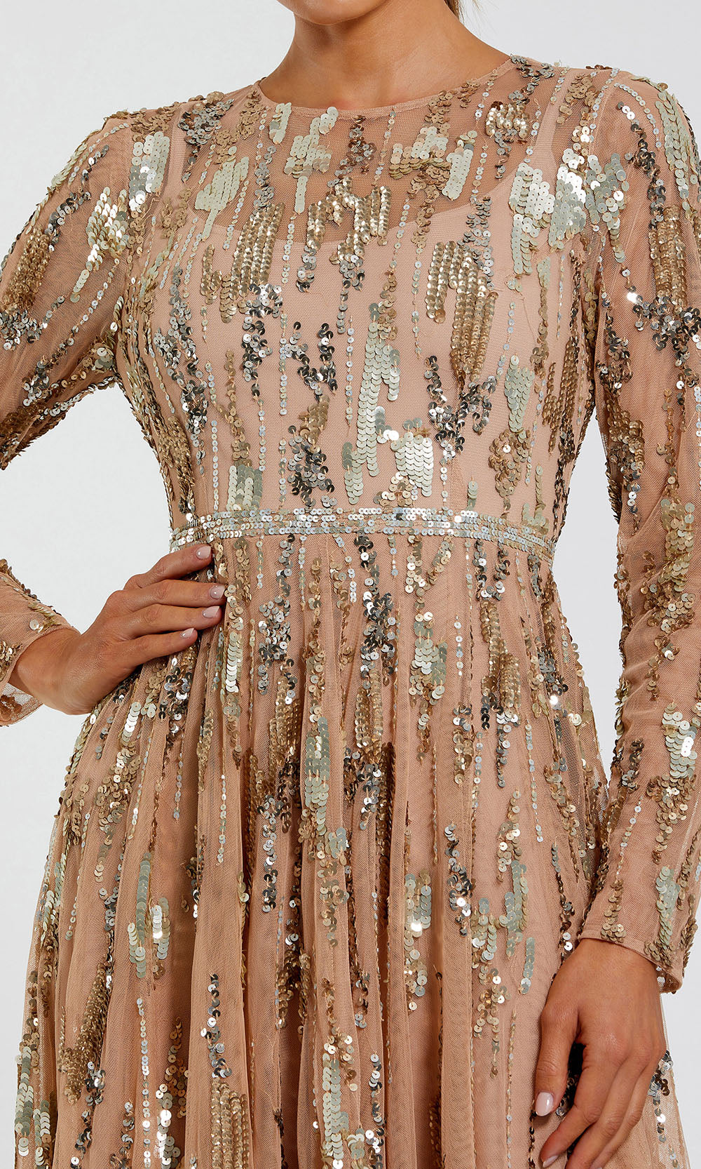 Mac Duggal 6181 - Long Sleeve Sequin Evening Gown Mother of the Bride Dresses in Brown