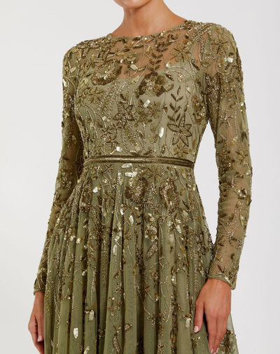 Mac Duggal 6182 - Floral Embellished Illusion Jewel Formal Gown In Green