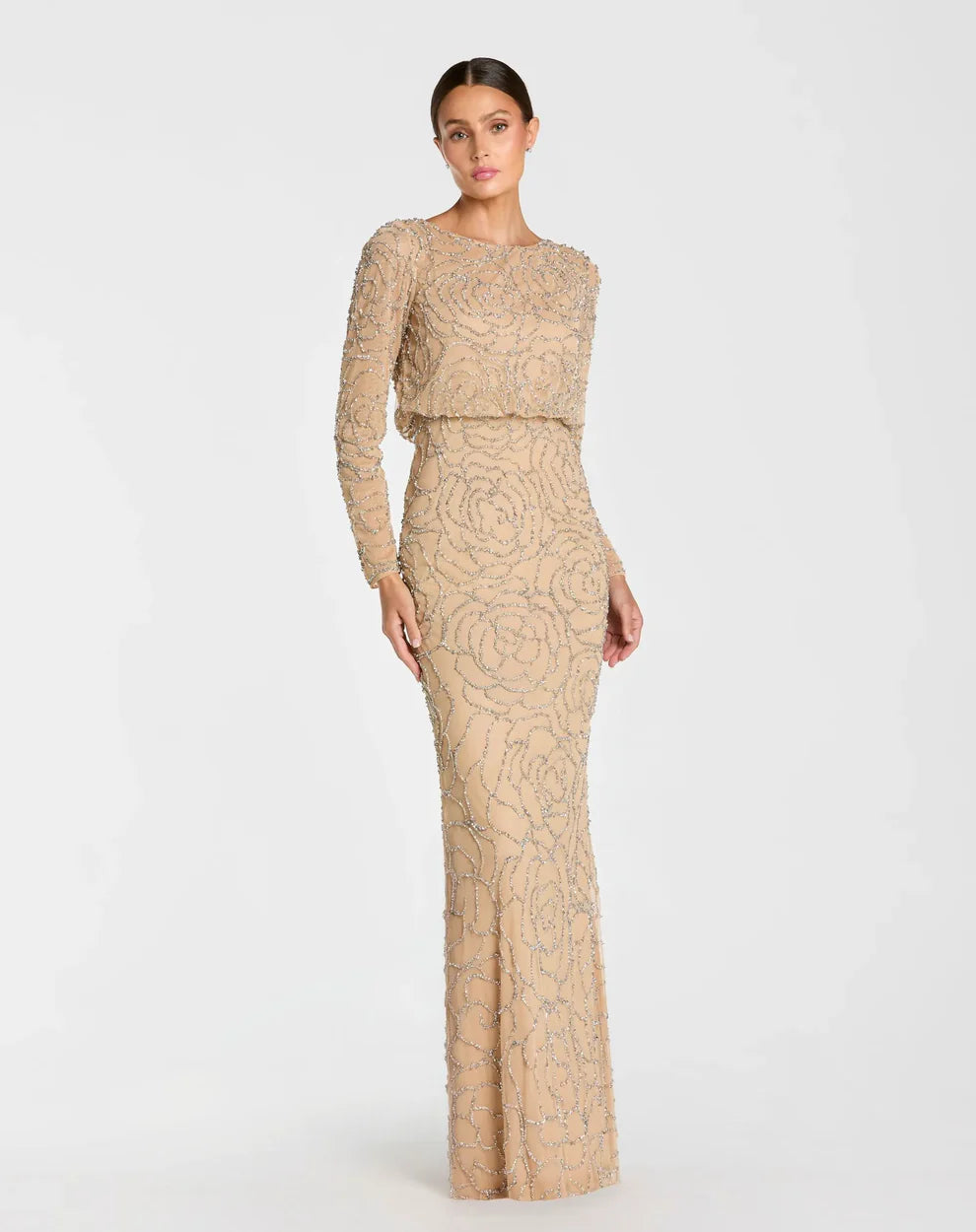 Mac Duggal 6189 - Long Sleeve Beaded Mesh Formal Gown