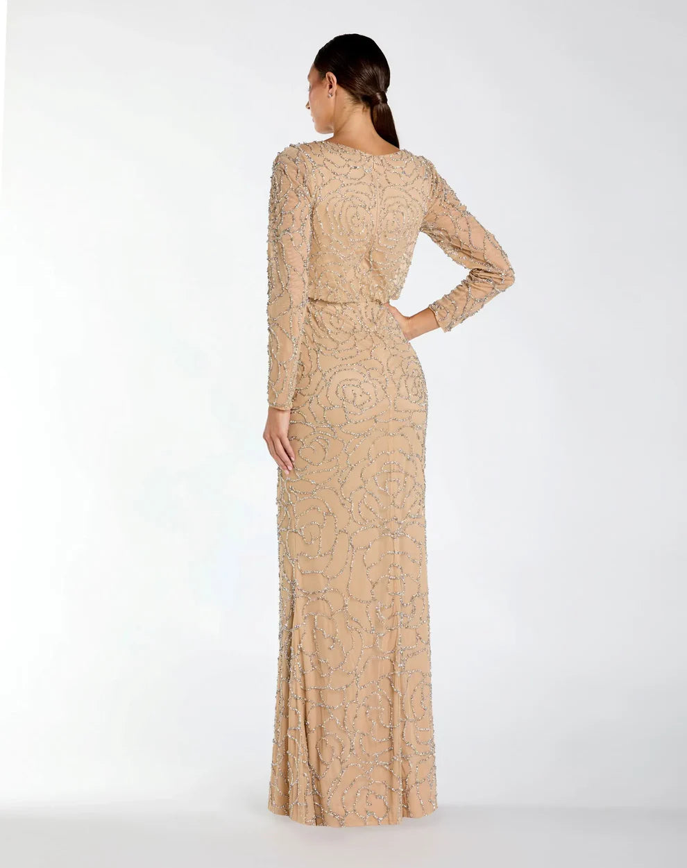 Mac Duggal 6189 - Long Sleeve Beaded Mesh Formal Gown