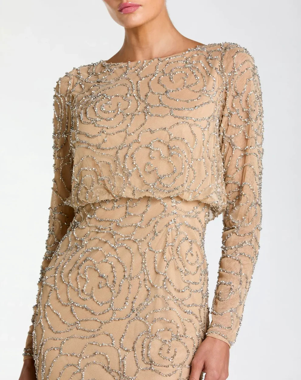 Mac Duggal 6189 - Long Sleeve Beaded Mesh Formal Gown