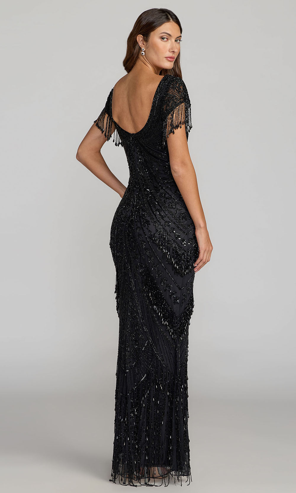Mac Duggal 6190 - Scoop Neck Beaded Gown with Fringe Detail Mother of the Bride Dresses in Black
