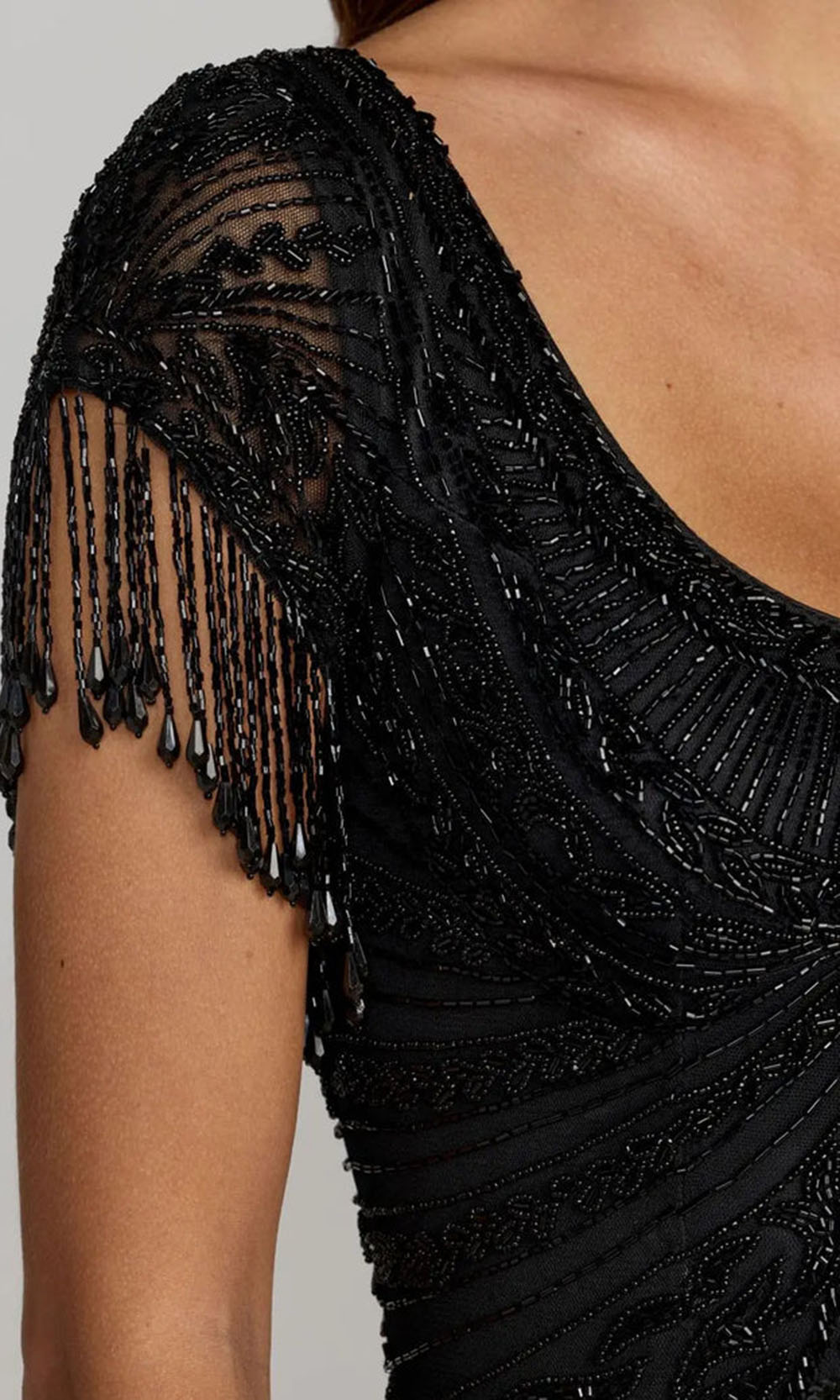 Mac Duggal 6190 - Scoop Neck Beaded Gown with Fringe Detail Mother of the Bride Dresses in Black