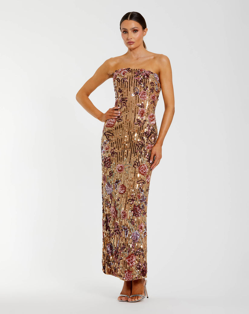 Mac Duggal 6193 - Sequined Straight Neckline Fitted Dress Prom Dresses in Gold and Multi