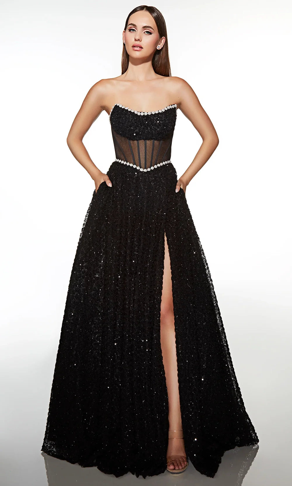 Alyce Paris 61982 - Sequined Ballgown with High Slit Ball Gowns