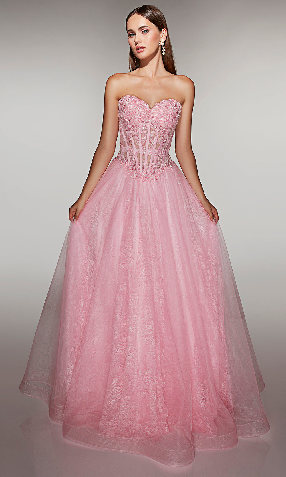 Alyce Paris 61984 - Floral Applique Lace Up A Line Dress Ball Gowns