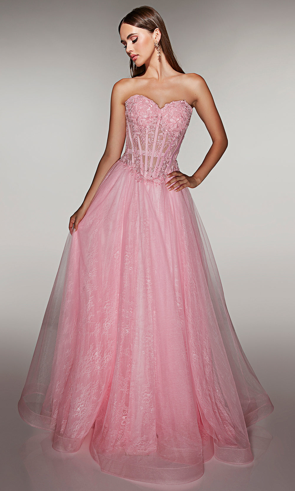 Alyce Paris 61984 - Floral Applique Lace Up A Line Dress Ball Gowns
