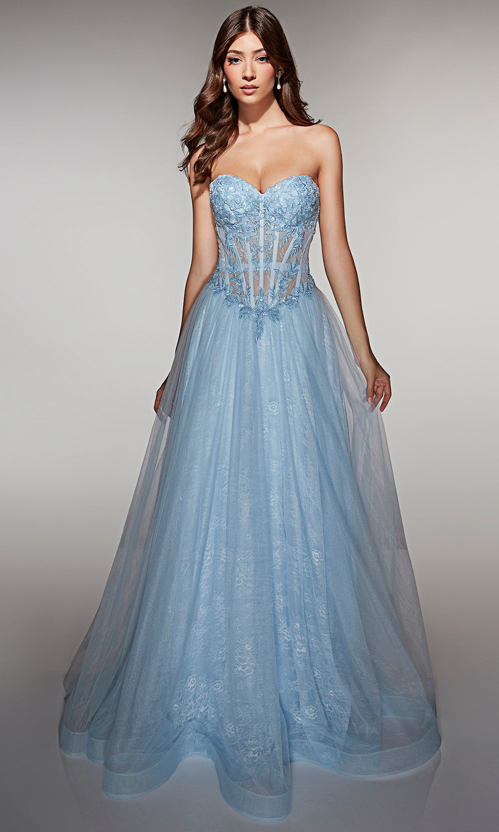 Alyce Paris 61984 - Floral Applique Lace Up A Line Dress Ball Gowns