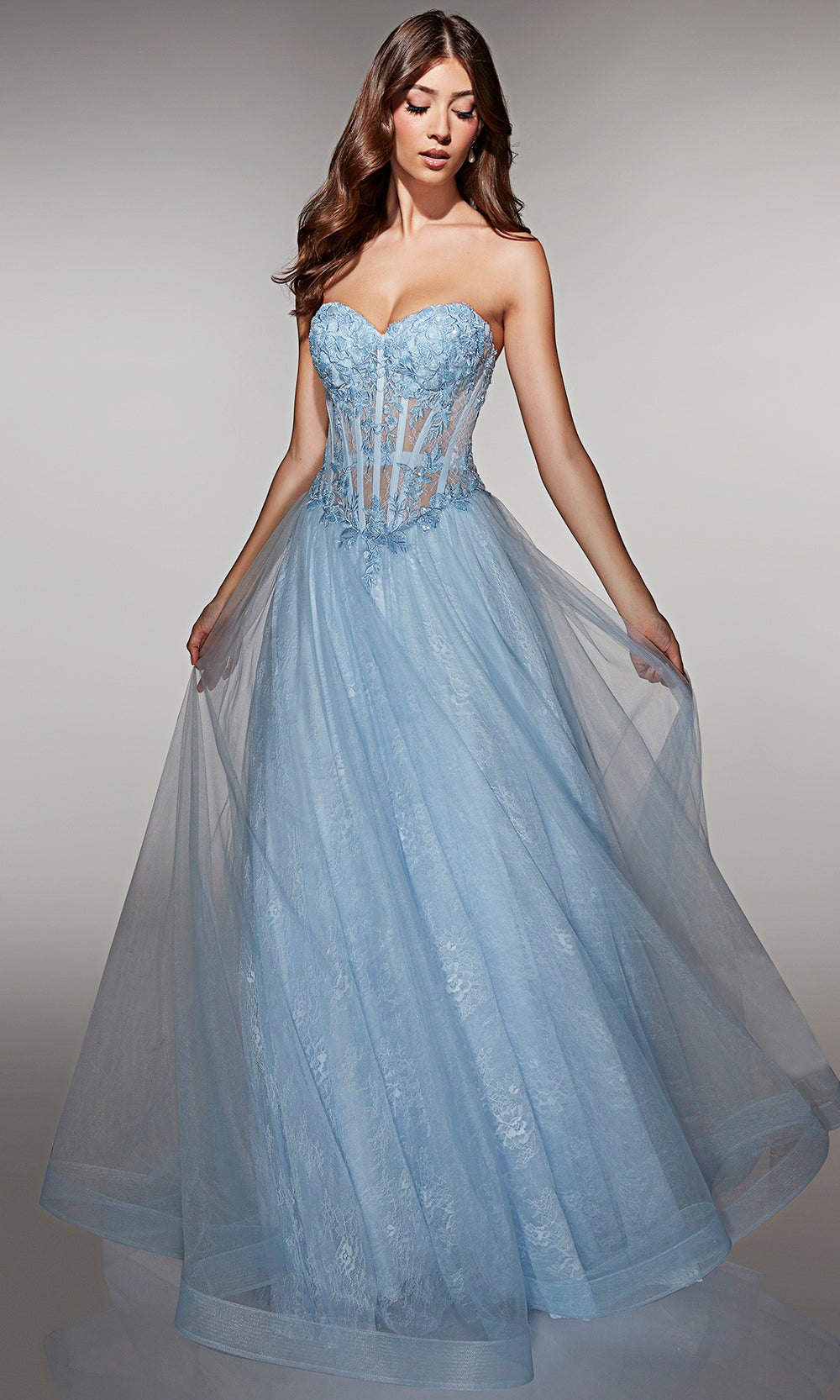 Alyce Paris 61984 - Floral Applique Lace Up A Line Dress Ball Gowns