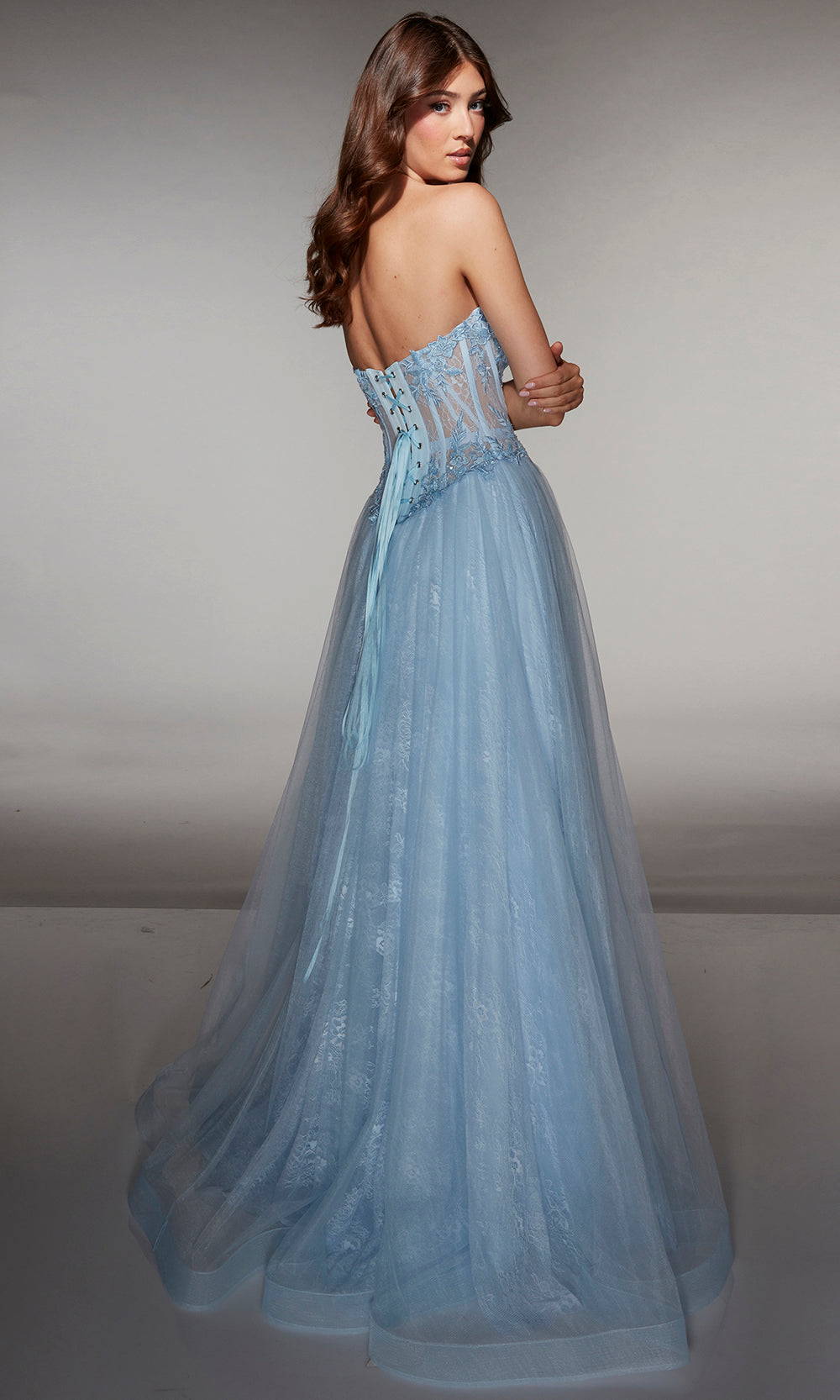 Alyce Paris 61984 - Floral Applique Lace Up A Line Dress Ball Gowns