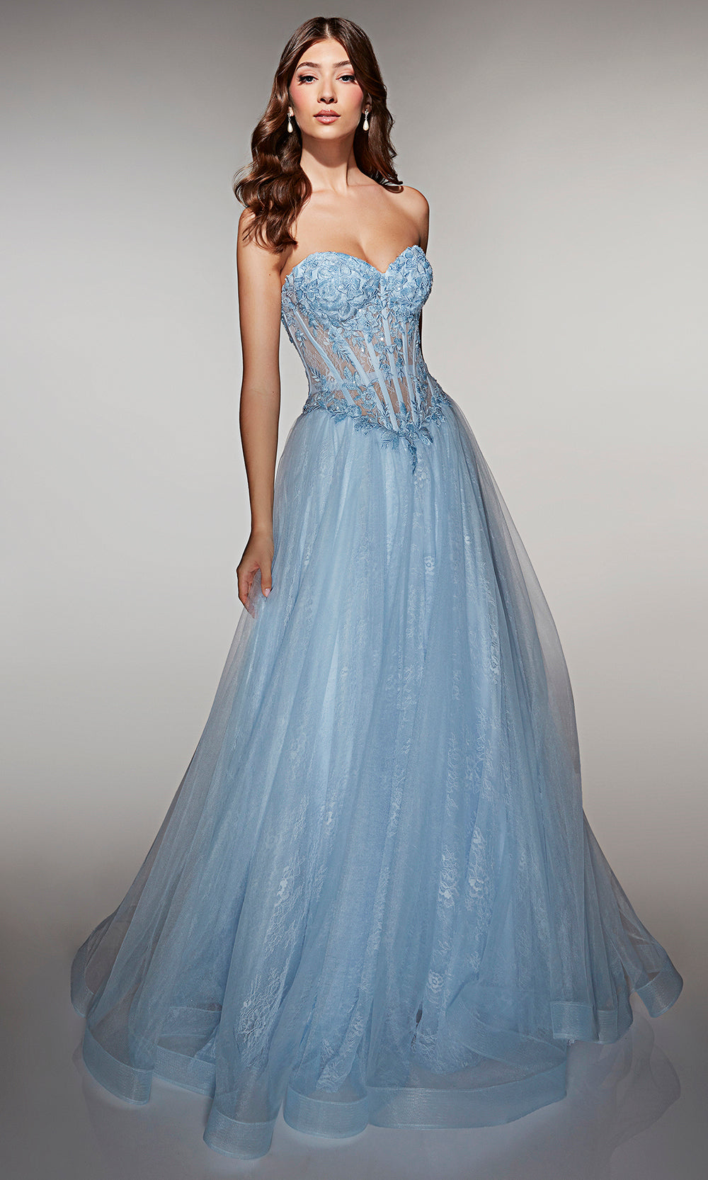 Alyce Paris 61984 - Floral Applique Lace Up A Line Dress Ball Gowns