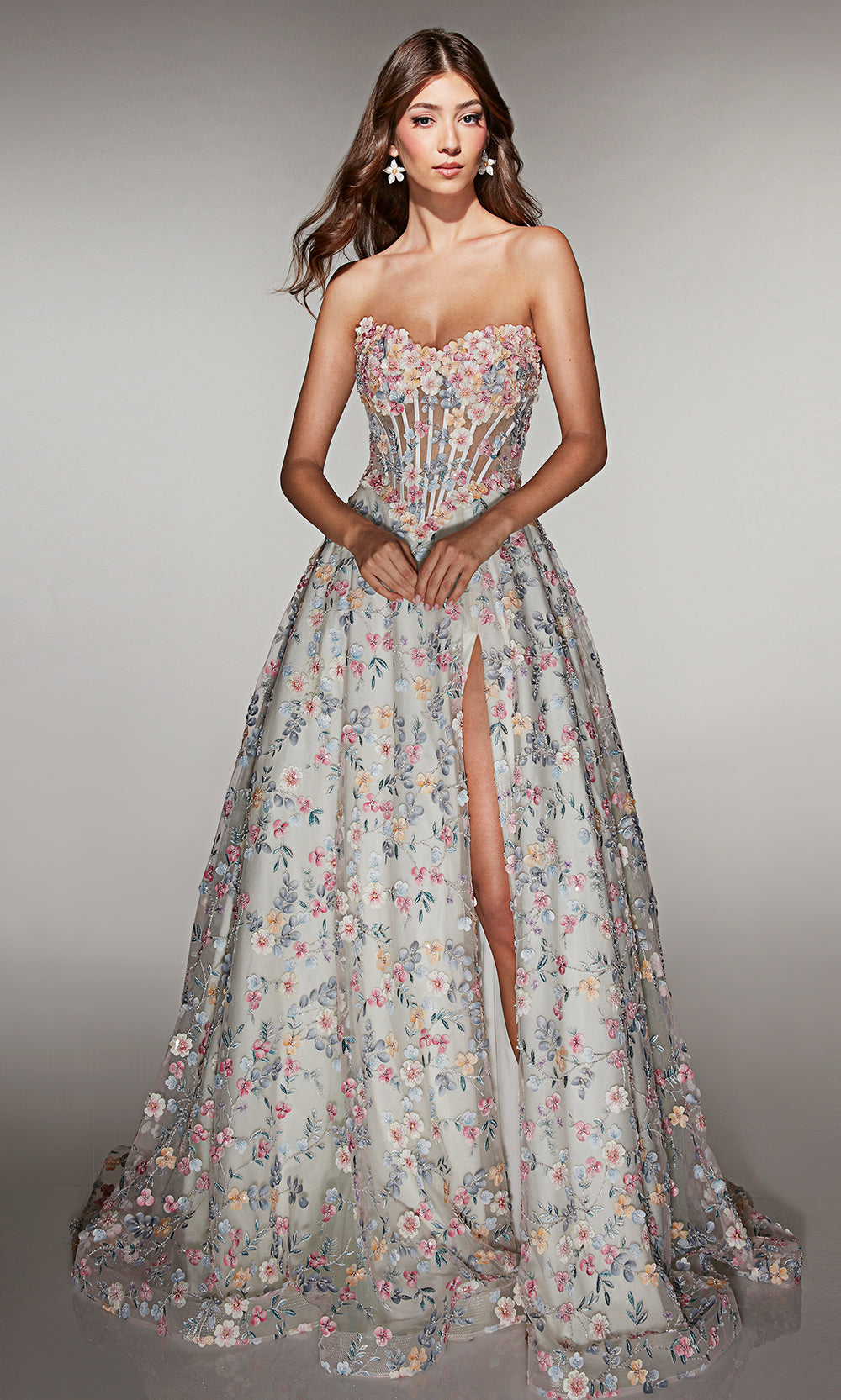 Alyce Paris 61986 - Strapless Boned Bodice Gown with Slit Prom Dresses