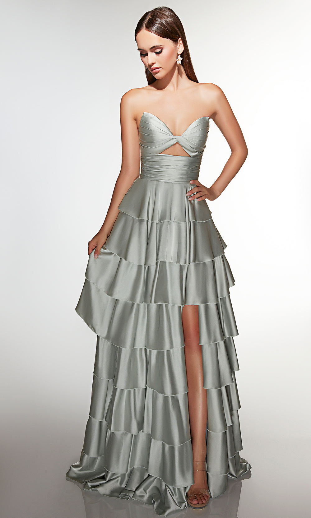 Alyce Paris 61987 - Strapless A-Line Ruffle Gown With Slit Prom Dresses