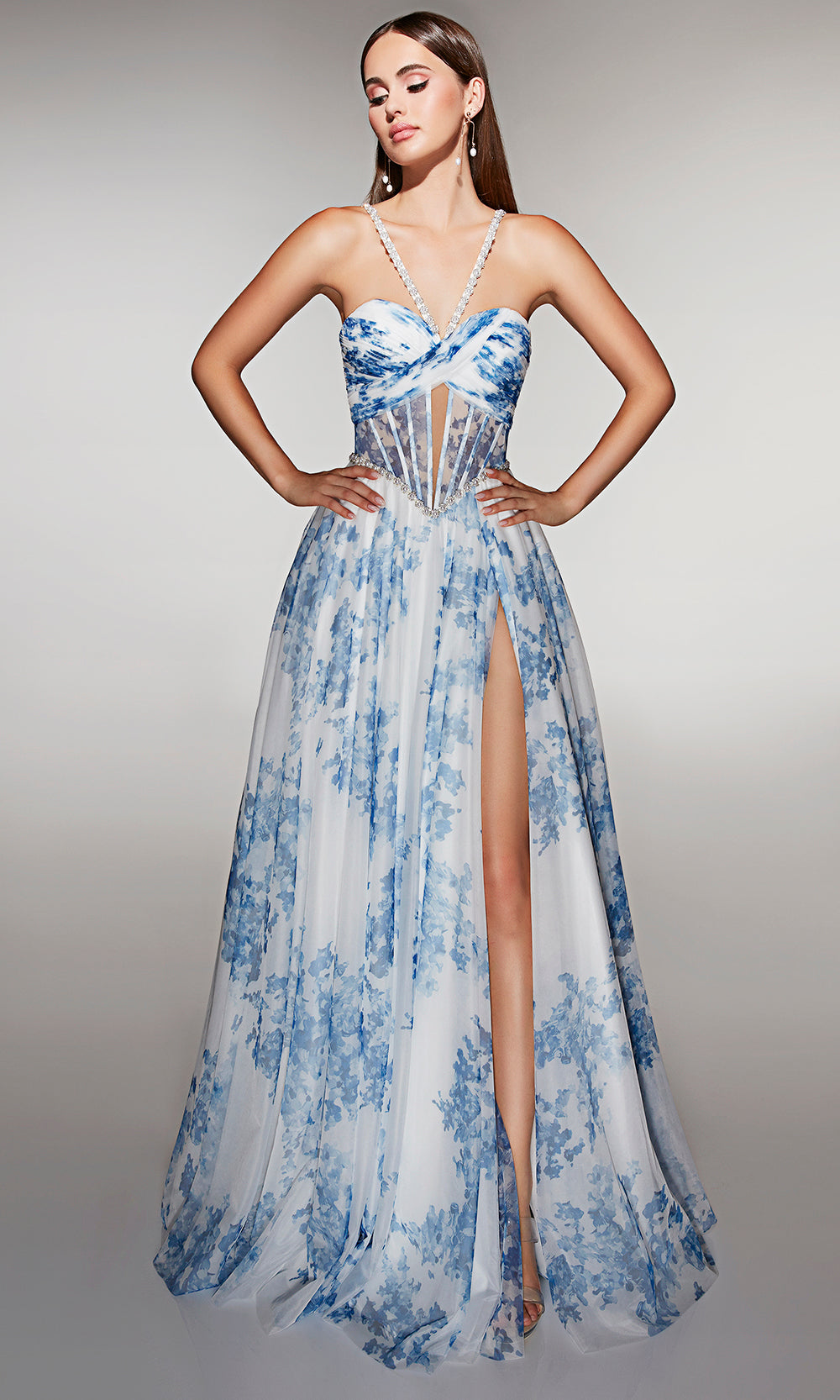Alyce Paris 61994 - Printed A line dress with beaded straps Prom Dresses