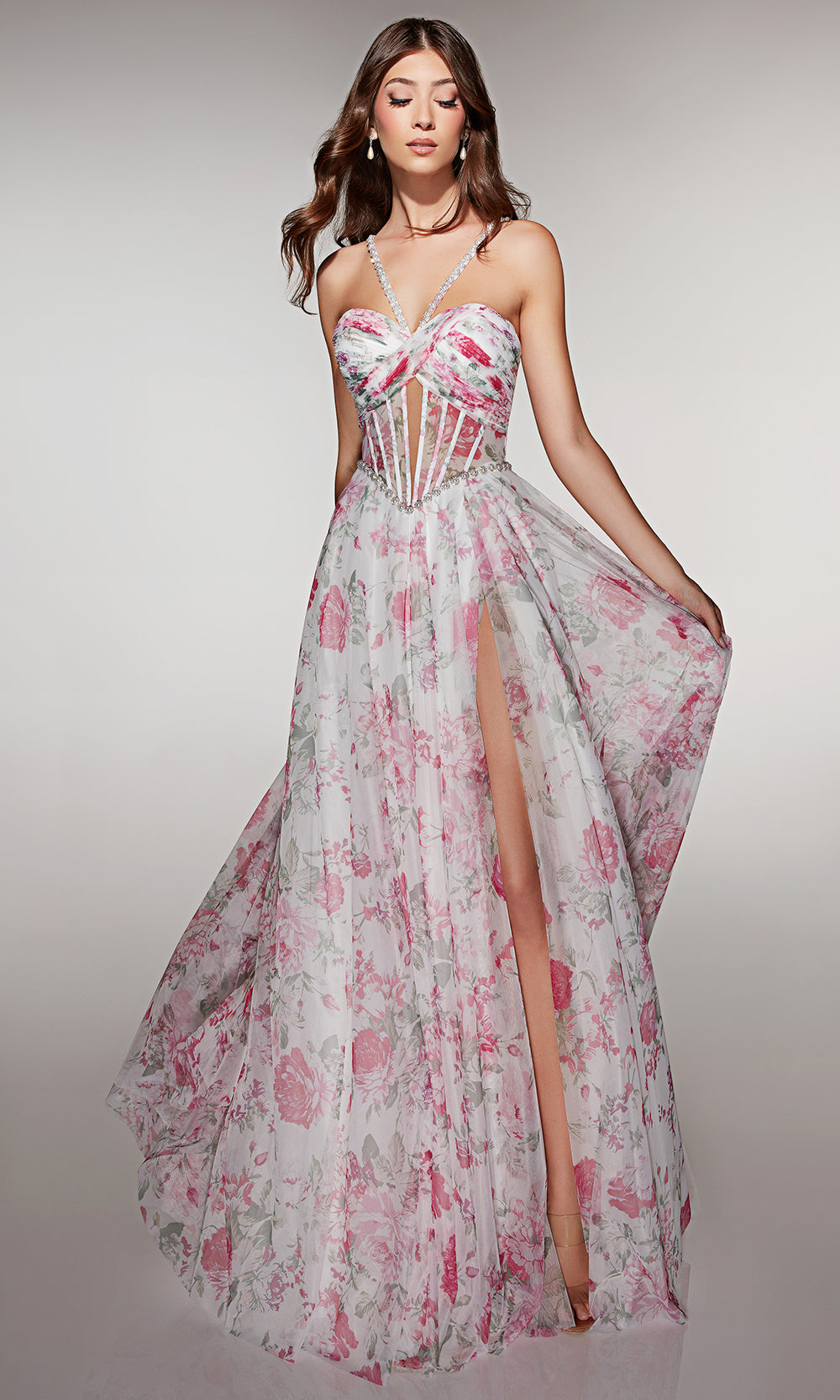 Alyce Paris 61994 - Printed A line dress with beaded straps Prom Dresses