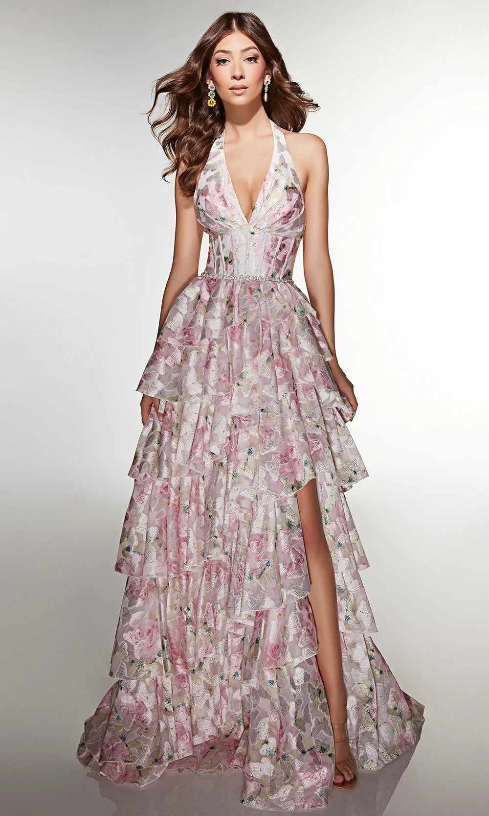 Alyce Paris 61996 - Ruffled Halter Gown with High Slit Prom Dresses