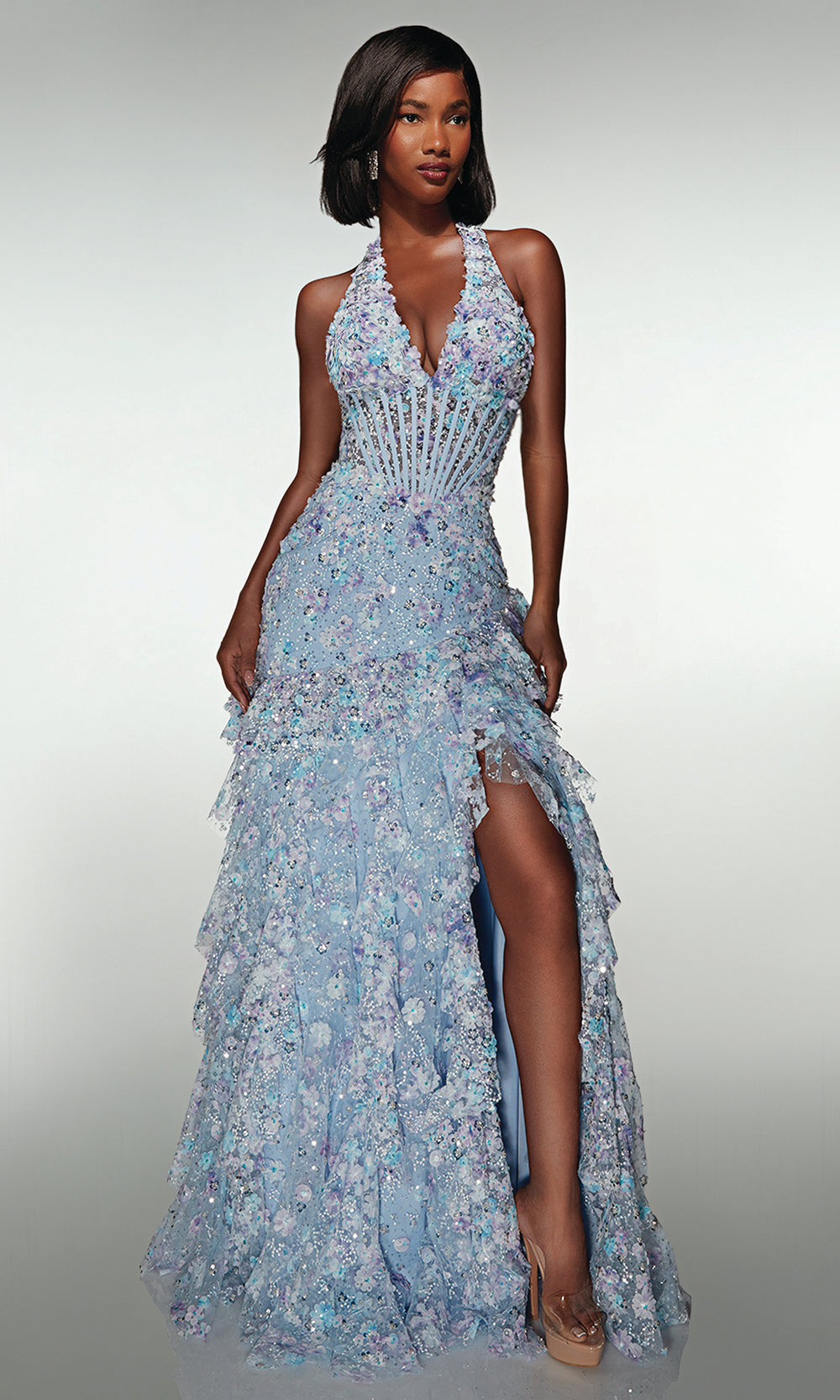Alyce Paris 61999 - Floral Applique Halter Evening Dress Prom Dresses