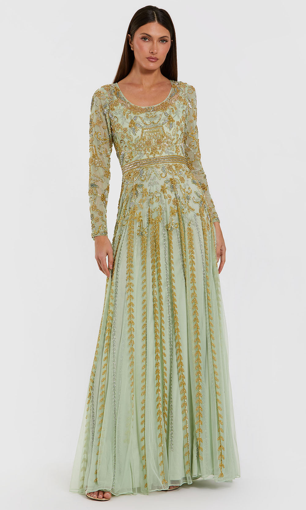 Mac Duggal 6201 - Scoop Neckline Gold Beaded Formal Gown Mother of the Bride Dresses in Light Sage