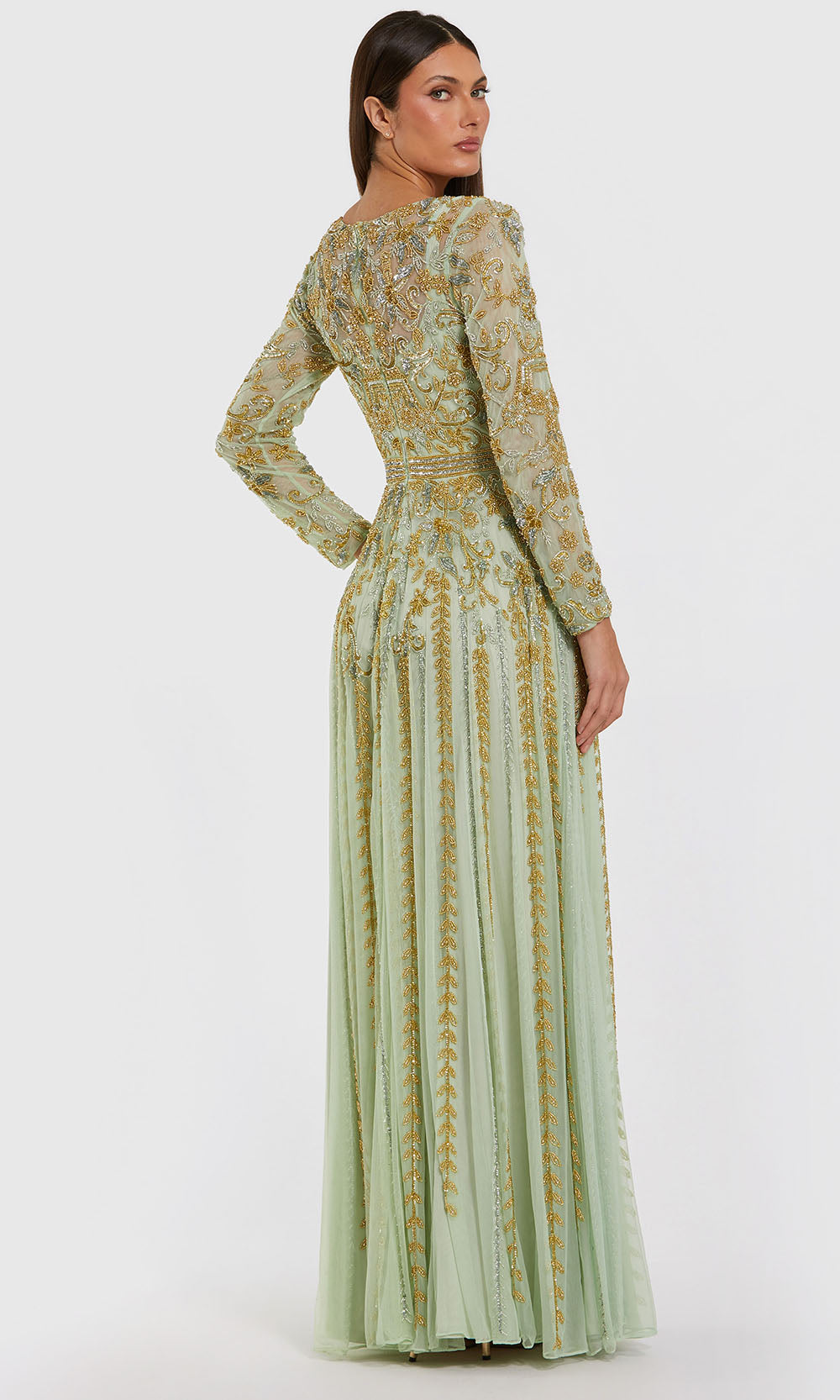 Mac Duggal 6201 - Scoop Neckline Gold Beaded Formal Gown Mother of the Bride Dresses in Light Sage