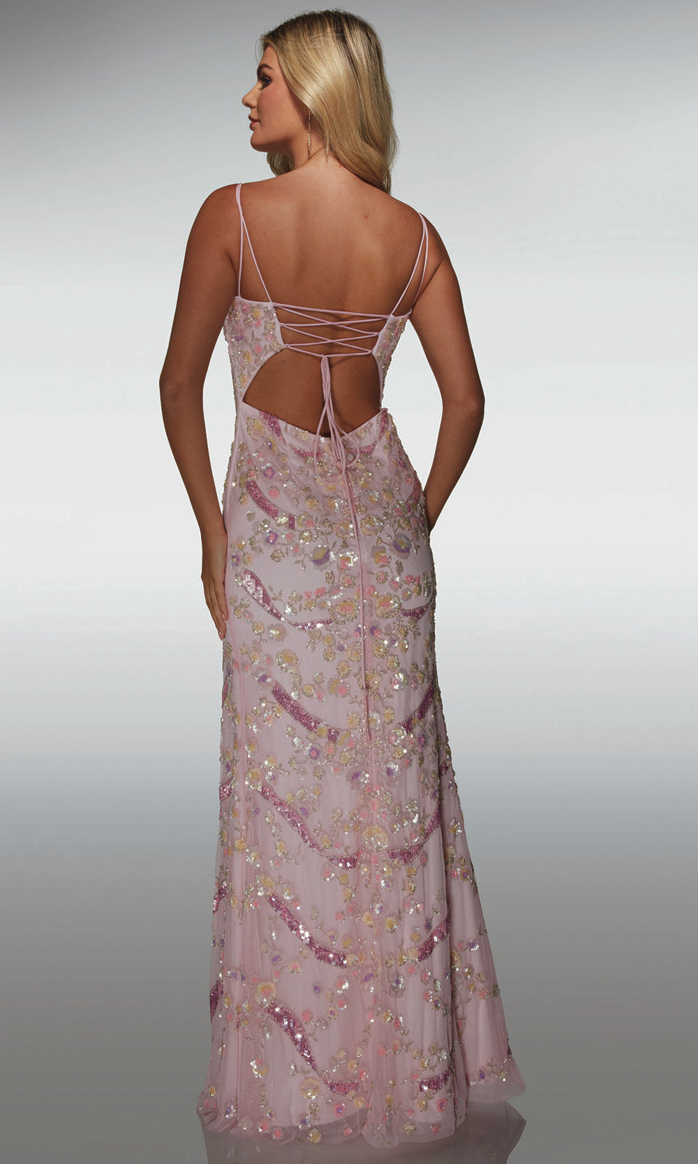 Alyce Paris 62016 - Sequin Floral Gown with Lace Up Back Prom Dresses
