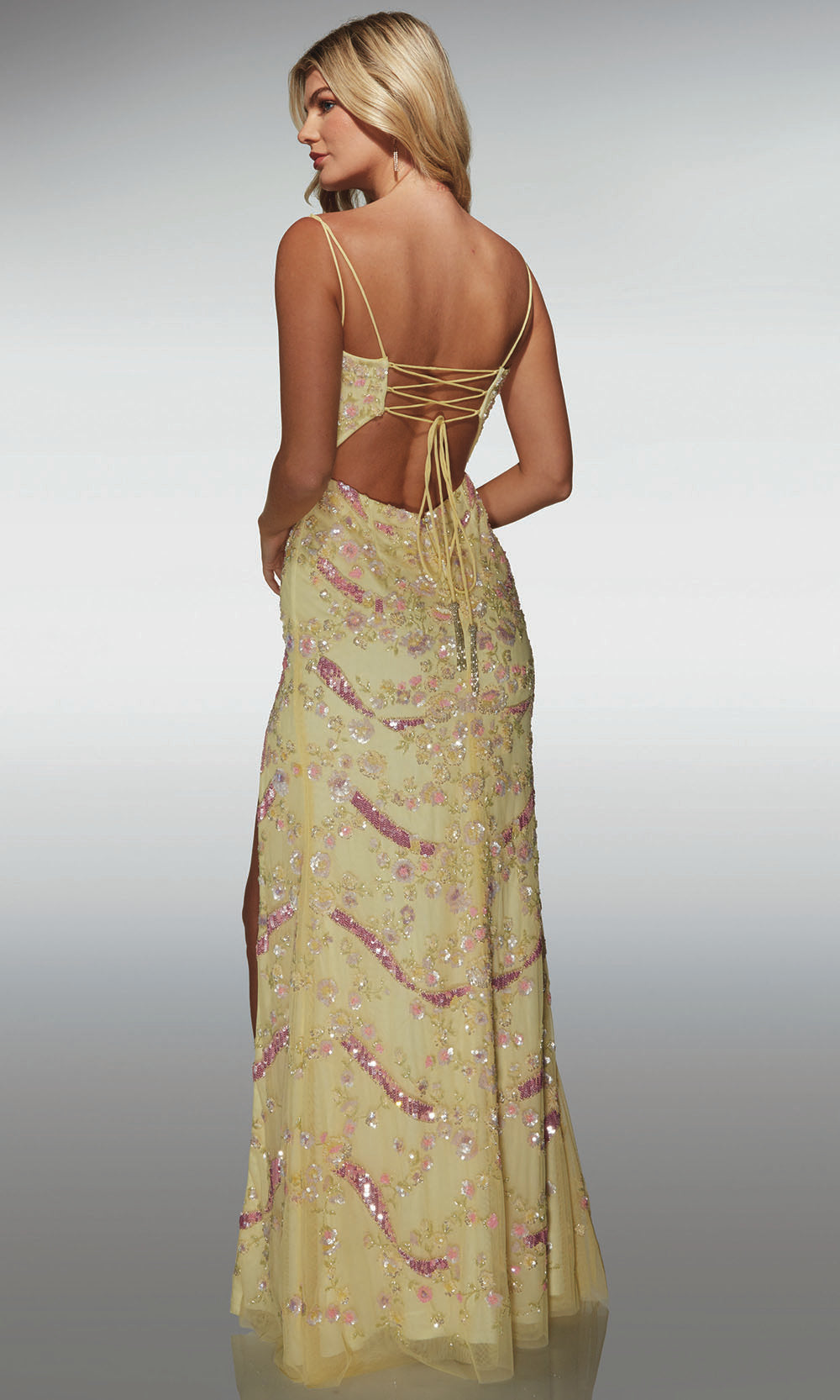 Alyce Paris 62016 - Sequin Floral Gown with Lace Up Back Prom Dresses