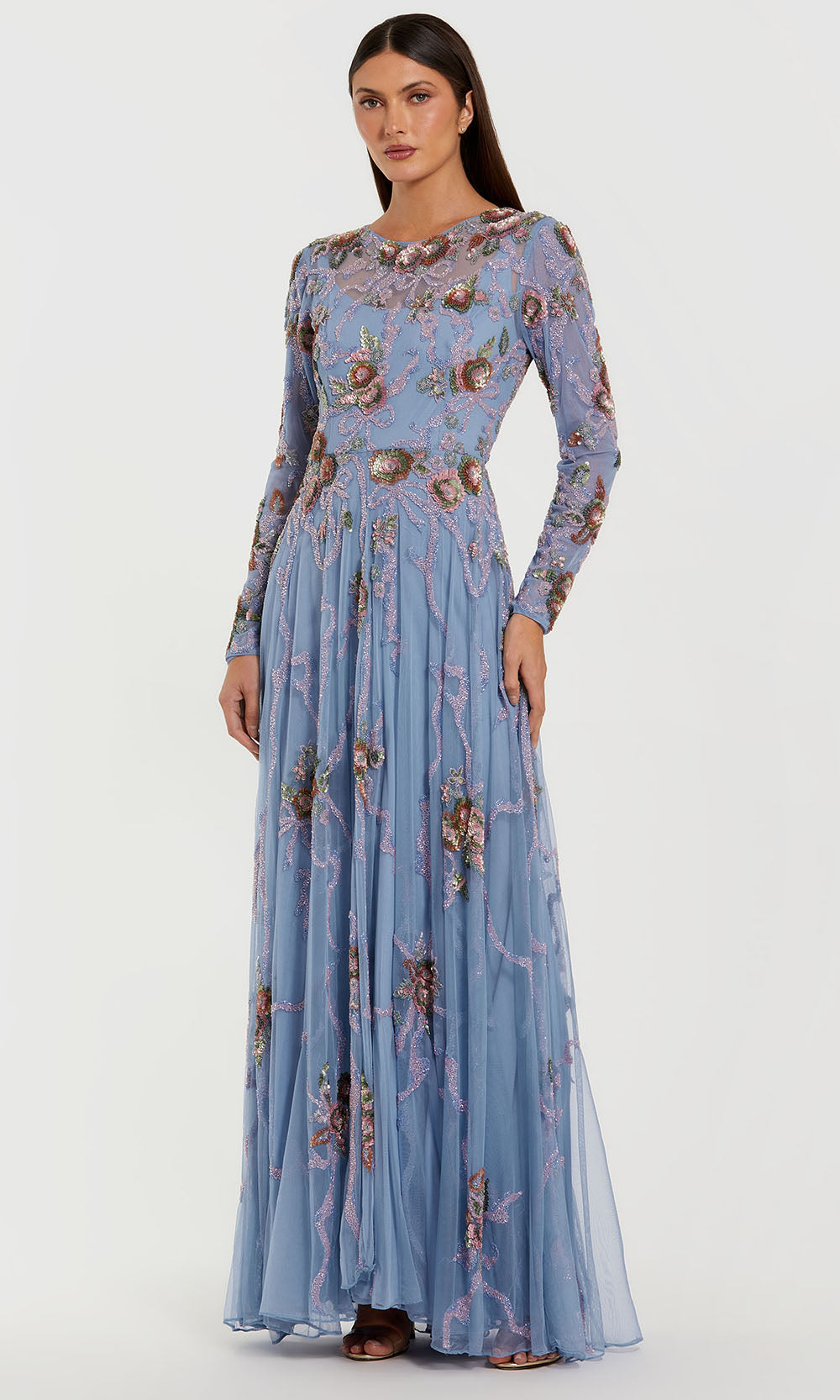 Mac Duggal 6202 - A-Line Skirt Floral Beaded Evening Gown Mother of the Bride Dresses in Blue