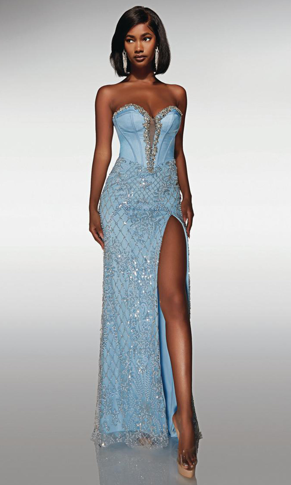 Alyce Paris 62031 - Beaded corset gown with detachable bow and slit Prom Dresses