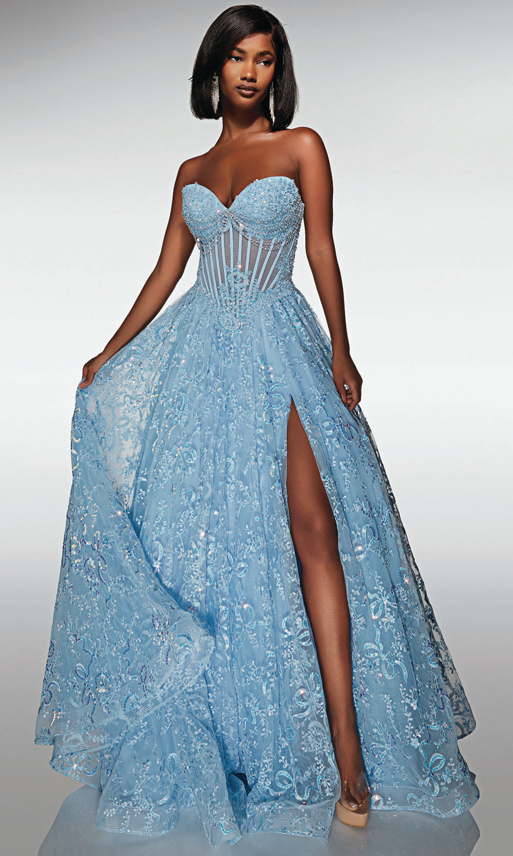 Alyce Paris 62033 - Glittering A-Line Dress with Slit Prom Dresses