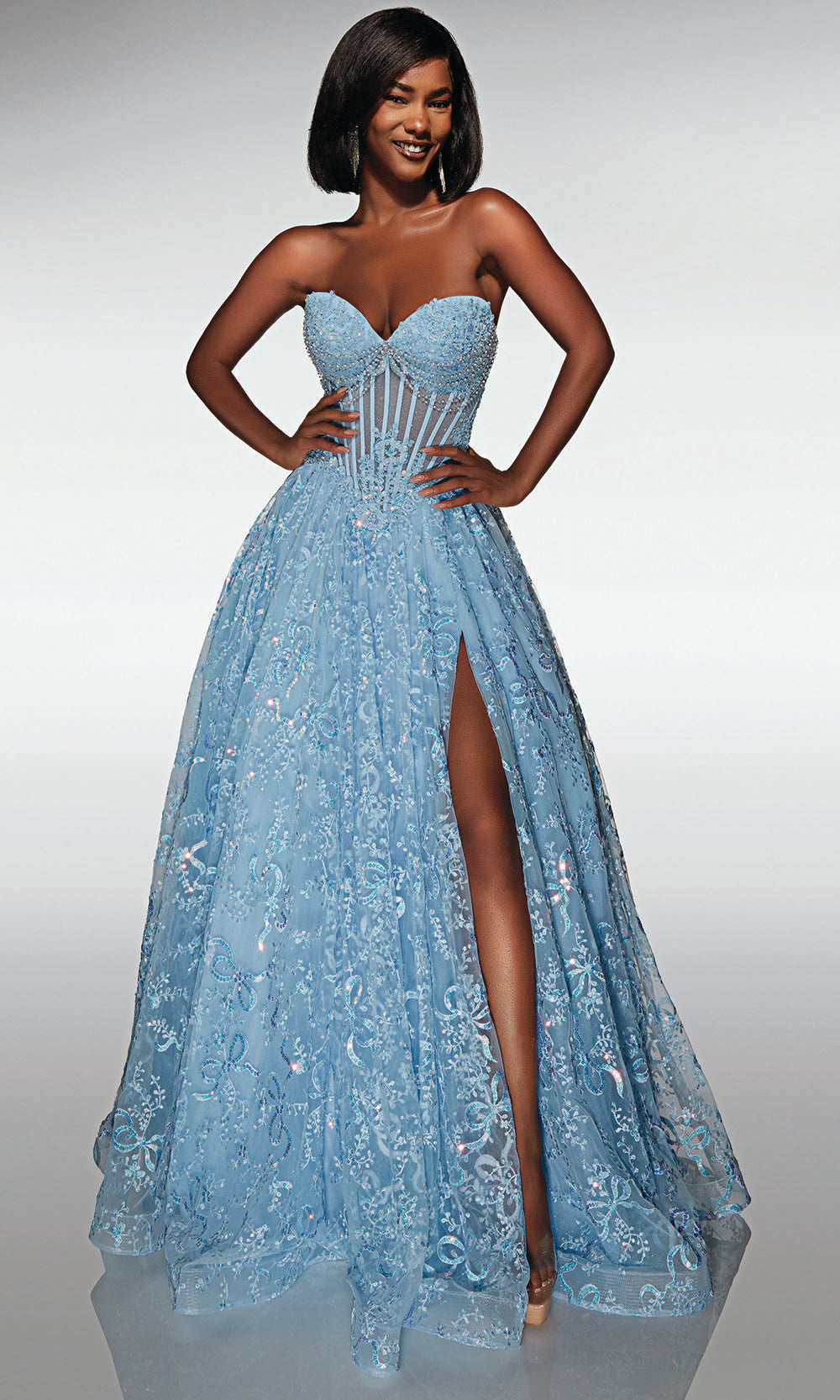 Alyce Paris 62033 - Glittering A-Line Dress with Slit Prom Dresses